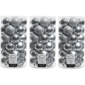 111x Zilveren kunststof kerstballen 6 cm - Mix - Onbreekbare plastic kerstballen - Kerstboomversiering zilver