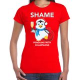 Pinguin Kerstshirt / Kerst t-shirt Shame penguins with champagne rood voor dames - Kerstkleding / Christmas outfit