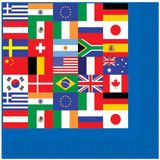 16x Internationaal thema print servetten 33 x 33 cm - Papieren wegwerp servetjes - Internationale versieringen/decoraties