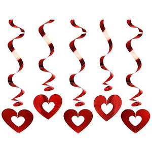15x Hangdecoratie swirls/rotorspiralen Rode hartjes - Valentijnsdag decoratie