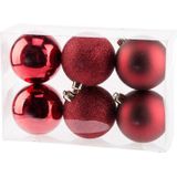 12x Donkerrode kunststof kerstballen 8 cm - Mat/glans/glitter - Onbreekbare plastic kerstballen - Kerstboomversiering donkerrood