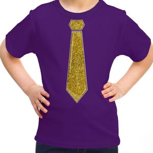 Bellatio Decorations Verkleed t-shirt voor kinderen - glitter stropdas - paars - meisje - carnaval