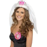 Set Roze Bride to Be vrijgezellenfeest sjerpen / tiara met witte sluier