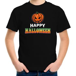 Pompoen / happy halloween verkleed t-shirt zwart voor kinderen - horror shirt / kleding / kostuum