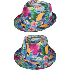 Verkleed hoedje voor Tropical Hawaii party - 2x - bloemen print - volwassenen - Carnaval