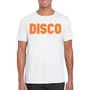 Bellatio Decorations Verkleed T-shirt heren - disco - wit - oranje glitter - jaren 70/80 - carnaval