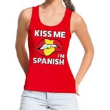 Kiss me I am Spanish tanktop / mouwloos shirt rood dames - feest shirts dames - Spanje kleding