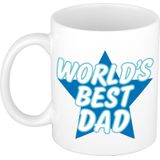 Worlds best dad mok / beker wit met blauwe ster - cadeau Vaderdag / verjaardag
