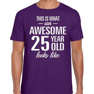 Awesome 25 year - geweldige 25 jaar cadeau t-shirt paars heren -  Verjaardag cadeau