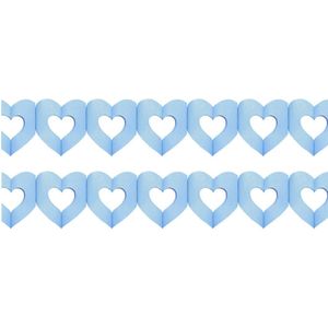 Set van 2x stuks hartjes slingers geboorte jongen blauw 3 meter - Feestslingers versiering geboren jongen/babyshower