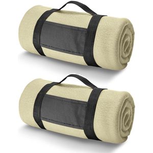 10x Fleece dekens/plaids zandkleurig met afneembaar handvat 150 x 120 cm  - Fleecedekens - Woonaccessoires