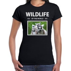 Dieren foto t-shirt Ringstaart maki - zwart - dames - wildlife of the world - cadeau shirt Ringstaart makis liefhebber