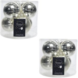 12x Zilveren glazen kerstballen 8 cm - glans en mat - Glans/glanzende - Kerstboomversiering zilver