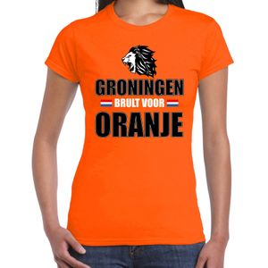 Oranje supporter t-shirt voor dames - Groningen brult voor oranje - Nederland supporter - EK/ WK shirt / outfit