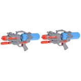 2x Waterpistolen/waterpistool oranje/blauw van 46 cm met pomp kinderspeelgoed - waterspeelgoed van kunststof - waterpistolen met pomp