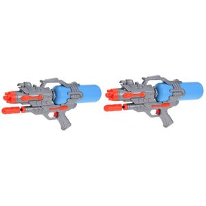 2x Waterpistolen/waterpistool oranje/blauw van 46 cm met pomp kinderspeelgoed - waterspeelgoed van kunststof - waterpistolen met pomp