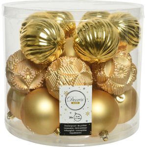Decoris Kerstballen - 20 stuks - kunststof - mix goud - 8 cm