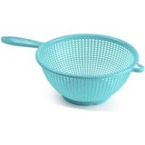 PlasticForte Keuken vergieten/zeef met steel - 2x stuks - kunststof - Dia 22/24 cm - blauw