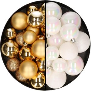Kerstballen 60x stuks - mix goud/parelmoer wit - 4-5-6 cm - kunststof - kerstversiering