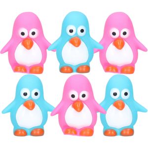 Rubber badeendjes/pinguins - 6x stuks - badkamer fun artikelen - size 6 cm - kunststof - blauw/roze - 3x per kleur