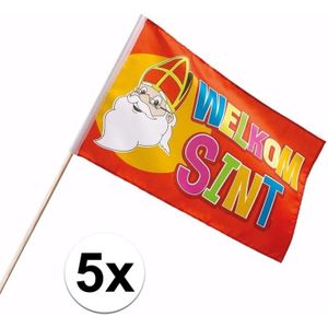 5 Luxe Welkom Sinterklaas zwaaivlaggetjes - Polyester - 30 x 45 cm - zwaaivlaggen