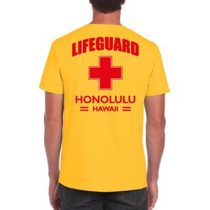Lifeguard / strandwacht verkleed t-shirt / shirt Lifeguard Honolulu Hawaii geel voor heren - Bedrukking aan de achterkant / Reddingsbrigade shirt / Verkleedkleding / carnaval / outfit