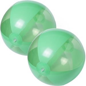 2x stuks opblaasbare strandballen plastic groen 28 cm - Strand buiten zwembad speelgoed