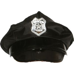 Guirca Carnaval verkleed Politie agent hoedje - zwart/zilver - voor volwassenen - Politie thema