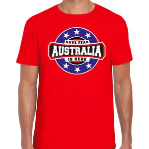 Have fear Australia is here t-shirt met sterren embleem in de kleuren van de Australische vlag - rood - heren - Australie supporter / Australisch elftal fan shirt / EK / WK / kleding