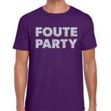 Toppers Foute party zilveren glitter tekst t-shirt paars heren - Foute party kleding