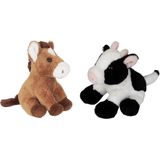 Ravensden - Boerderij Dieren Pluche Knuffels - 2x Stuks - Paard en Koe - 15 cm