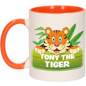1x Tony the Tiger beker / mok - oranje met wit - 300 ml keramiek - tijger bekers