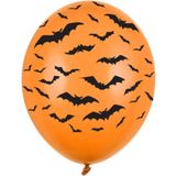 24x Oranje/zwarte Halloween ballonnen 30 cm met vleermuizen print - Halloween versiering/decoratie