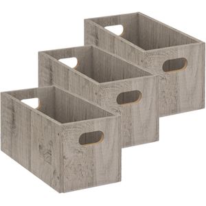 Set van 3x stuks opbergmand/kastmand 7 liter grijs/greywash van hout 31 x 15 x 15 cm - Opbergboxen - Vakkenkast manden