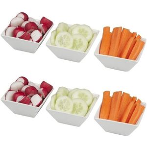 6x Serveerschaaltjes voor tapas, snacks, sausjes en borrelhapjes wit 9,5 x 5 cm - Tapas schaaltjes - snack schalen