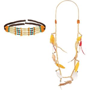 Boland Carnaval/verkleed accessoires Indianen sieraden set - kralen/tanden kettingen - kunststof - volwassenen
