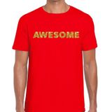 Awesome goud glitter tekst t-shirt rood voor heren