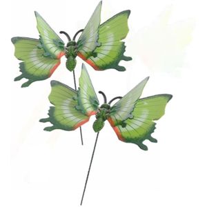 5x stuks metalen vlinder groen 17 x 60 cm op steker - Tuindecoratie vlinders - Dierenbeelden
