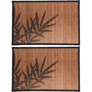 12x stuks rechthoekige placemat 30 x 45 cm bamboe bruin met zwarte bamboe print 2  - Placemats/onderleggers - Tafeldecoratie