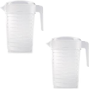 3x Waterkannen/sapkannen met deksel 1 liter kunststof - Smalle schenkkan die in de koelkastdeur past - Sapkannen/waterkannen/schenkkannen/limonadekannen