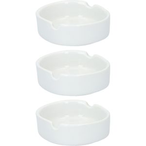 3x Witte ronde asbakken 8 cm keramiek - Asbak - Tuin artikelen - Rookwaren toebehoren/rokersbenodigdheden/tabak accessoires