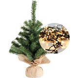 Mini kerstboom 35 cm - met kerstverlichting warm wit 300cm -40 leds