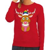 Foute kersttrui / sweater Gay Ruldolf met regenboog muts en roze sjaal rood voor dames - Kersttruien