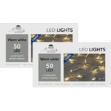 Set van 4x stuks kerstverlichting met timer 50 warm witte lampjes op batterijen - Lichtsnoer transparant met 50 leds