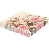 60x Geel met rozen/bloemen voorjaar servetten 33 x 33 cm - Papieren wegwerpservetten 3-laags