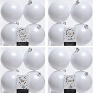 16x Winter witte kunststof kerstballen 10 cm - Mat - Onbreekbare plastic kerstballen - Kerstboomversiering winter wit