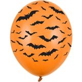 Halloween 6x Oranje/zwarte Halloween ballonnen 30 cm met vleermuizen print