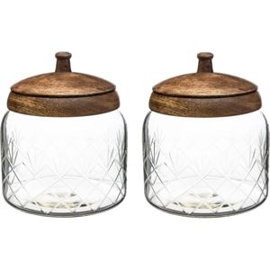 2x stuks snoeppotten/voorraadpotten 1,2L glas met houten deksel - 1200 ml - Bonbonnieres