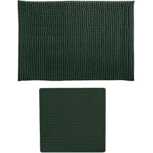 MSV Douche anti-slip mat en droogloop mat - Sevilla badkamer set - rubber/microvezel - donkergroen