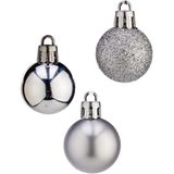 Arte R Mini kerstballen - 20x stuks - zilver - kunststof - 3 cm - mat/glitter/glans